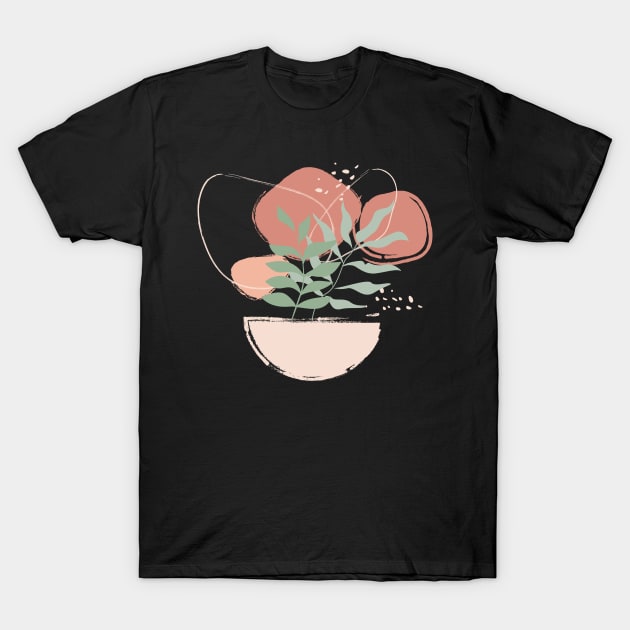 Abstract shapes dots lines and plants digital design illustration T-Shirt by My Black Dreams
